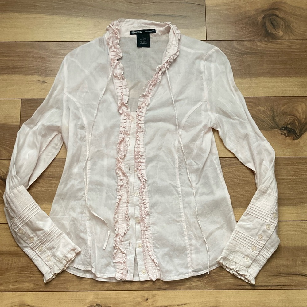 Hale Bob semi sheer pink ruffle blouse. Size S